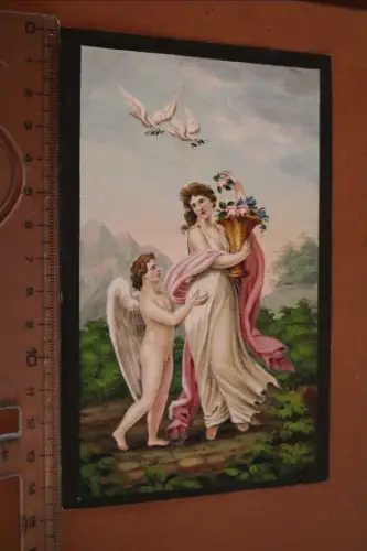 tolle alte handgemalte Karte - Engel mit Göttin - 1835 - mit unbek. Künstler 