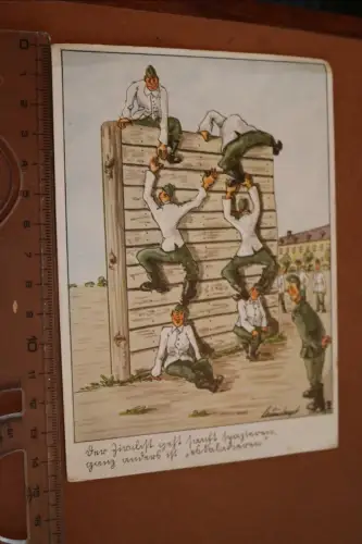 tolle alte Karte Karikaturen Soldaten an Kletterwand - 30-40er Jahre 