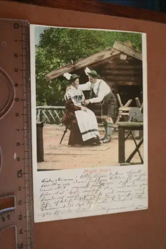 tolle alte Photochromiekarte Bayern Trachten - Magst tanz´n  1900