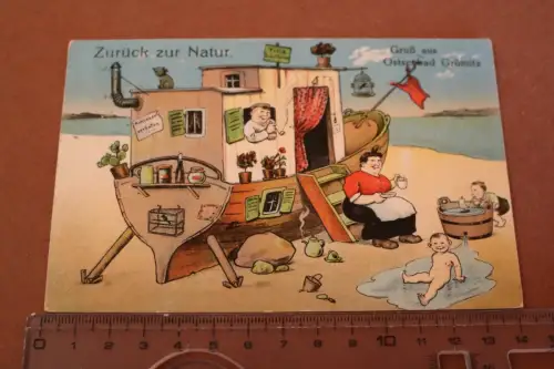 tolle alte  Künstlerkarte - Zurück zur Natur - Ostseebad Grömitz 1914