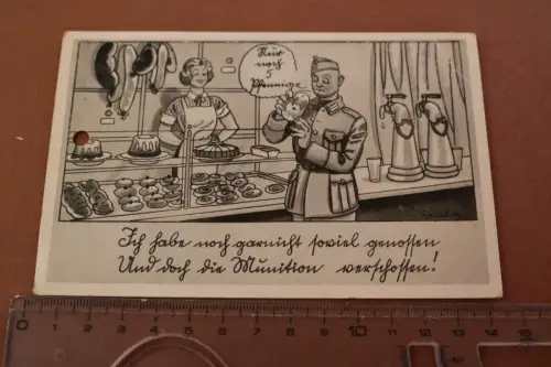 tolle alte Karte - Feldpost - Karikatur Soldat beim Bäcker 1941