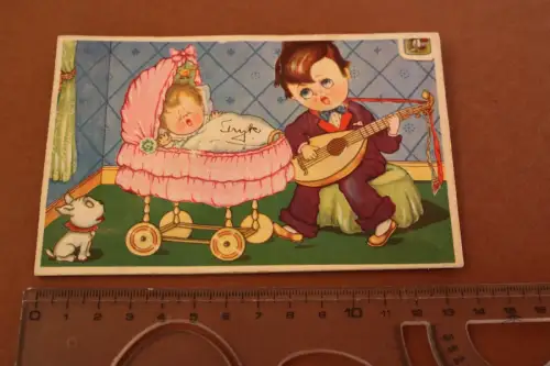 tolle alte  Künstlerkarte Dänemark - mit Quietscher - Mann Baby 1941