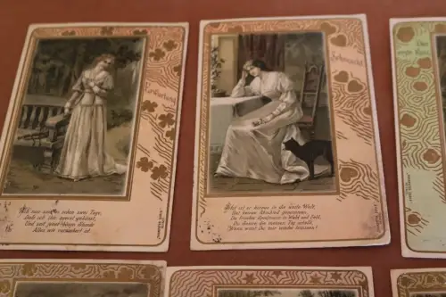 sechs tolle alte Prägekarten - Trompeter-Serie - 1903-1908