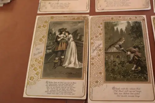 sechs tolle alte Prägekarten - Trompeter-Serie - 1903-1908