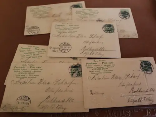 sechs tolle alte Prägekarten - Trompeter-Serie - 1903-1908