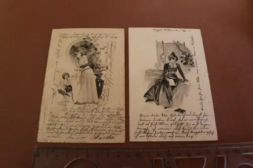 zwei tolle alte Künstlerkarten - Der erste Brief und ?  1903-04