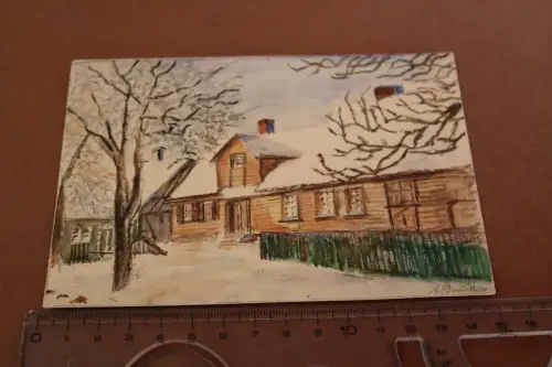 tolle alte Künstlerkarte handgemalt - signiert - Holzhaus , Göttingen 1946 ?