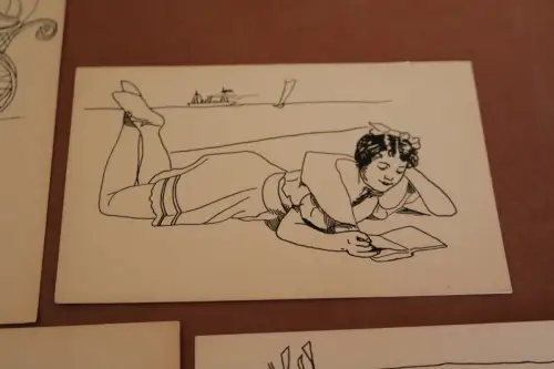 vier tolle alte Künstlerkarten - Handzeichnungen unsigniert - Jedermann-Postkart