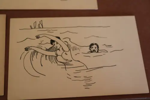 vier tolle alte Künstlerkarten - Handzeichnungen unsigniert - Jedermann-Postkart