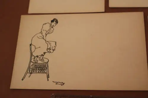 vier tolle alte Künstlerkarten - Handzeichnungen unsigniert - Jedermann-Postkart