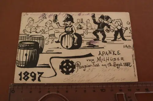 tolle alte Karte - Adanke von Milhüser Pompier-Fest 1897 - Feuerwehrfest Mülhaus
