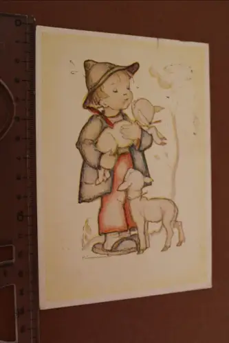 tolle alte  Künstlerkarte  Hummelkarte - Bub mit Schäflein 1940