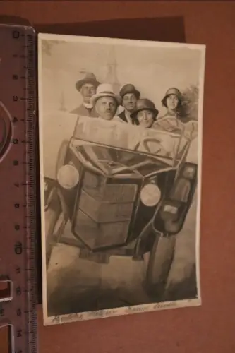 tolle alte Fotokarte - fliegender Oldtimer Leinwand - Personen  Dänemark 1925