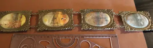 vier tolle alte Kettenrahmen mit Stoffbildern - Made in Italy - Alter ??