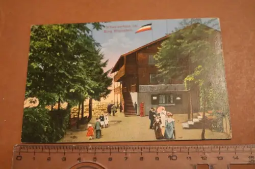 tolle alte Karte - Schweizerhaus bei Burg Rheinstein 1916