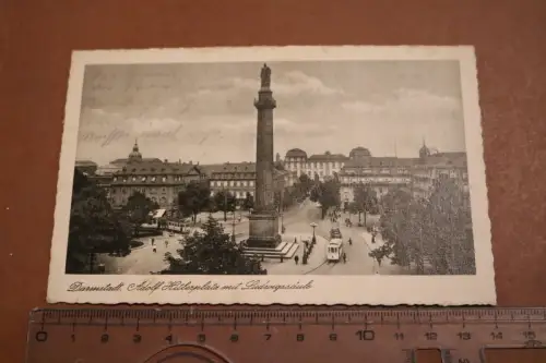 tolle alte Karte - Darmstadt - A.-H._platz mit Ludwigsäule 1939