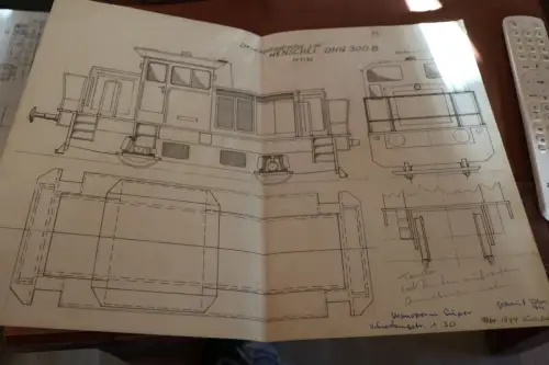 toller alter Grundriss Lokomotive Henschel DHG 300 B Handzeichnung 