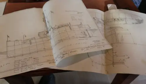 zwei tolle alte Schiffsgrundriss Handzeichnungen - Bugsierschlepper Ost 1915