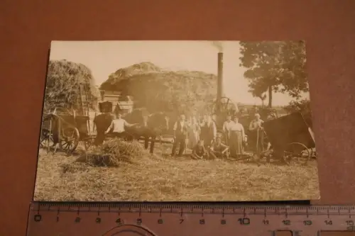 tolles altes Foto - Bauern beim Dreschen - Dampfdreschmaschine ?