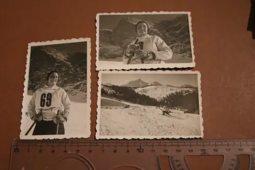 drei tolle alte Fotos - Skifahrerin - berühmt ??? Nr 69 -  30-50er Jahre ?