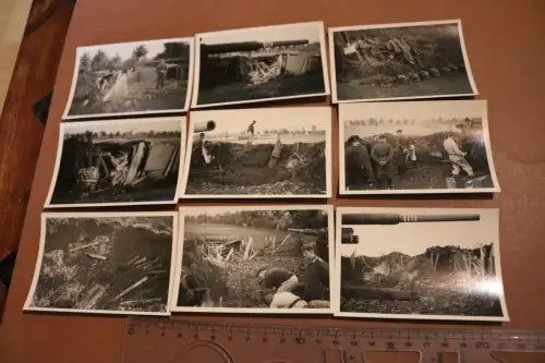 neun alte Fotos - Volltreffer in einer Flak-Batterie 8,8  AchtAcht - Ort ?