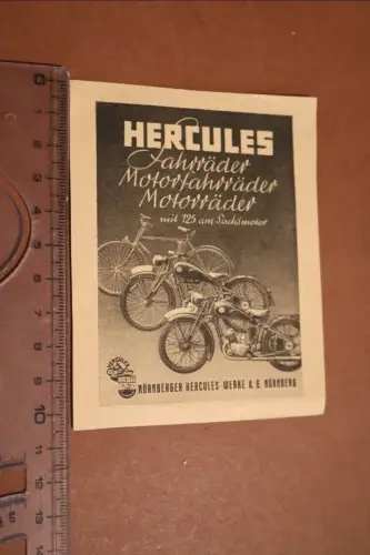 alter Ausschnitt Werbung Hercules Fahrräder, Motorräder 30-50er Jahre ?