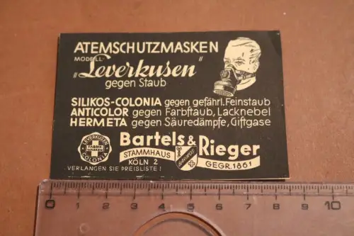alter Ausschnitt Werbung Atemschutzmasken Bartels& Rieger  30-50er Jahre ?