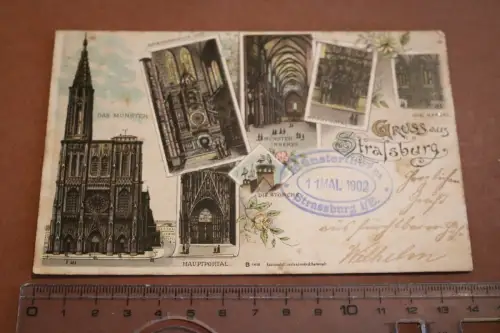 tolle alte Karte - Gruss aus Strassburg i.E. - Münsterturm  1902