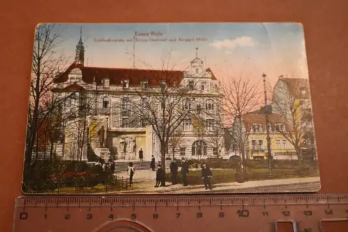 tolle alte Karte  Essen Ruhr - Limbeckerplatz mit Krupp-Denkmal , Krupp´s Hotel 