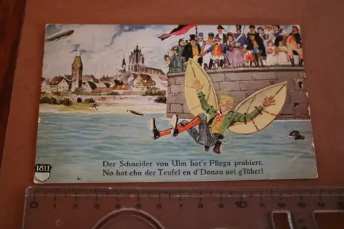 tolle alte Karikaturkarte - Der Schneider von Ulm hot´s Fliega probiert, 1931