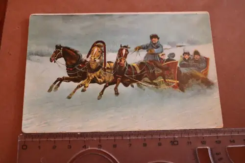 alte Künstlerkarte -  Russland ?? Schlittenfahrt - 1916 als Feldpost gelaufen 