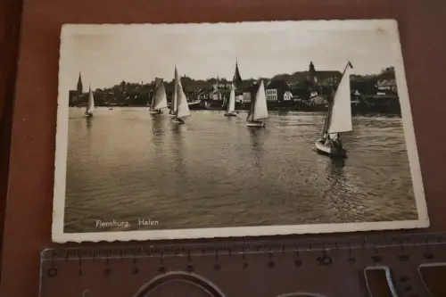 tolle alte Karte - Segelboote - Flensburg Hafen 1940