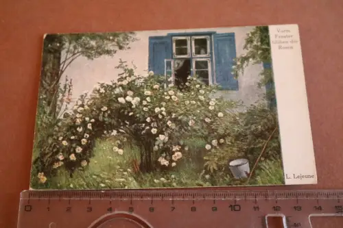 tolle alte Künstlerkarte - Vorm Fenster blühen Rosen - L. Lejeune 1919