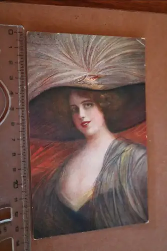 alte Künstlerkarte - Portrait hübsche Frau - 1924