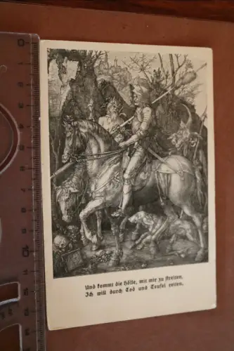 tolle alte Künstlerkarte - Ritter zu Pferd - Und kommt die Hölle, mit mir zu str