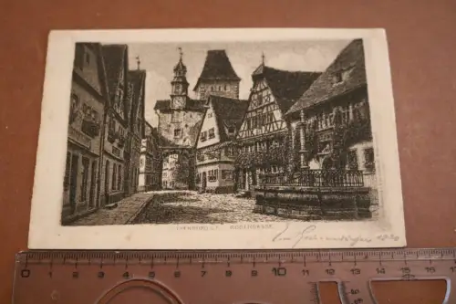 tolle alte Kupferdruckkarte - Rödergasse Rothenburg a.T. 1920