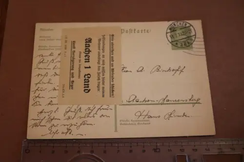 tolle alte Karte Ganzsache mit Zusatzzettel - Adresse Aachen 1 Land ??