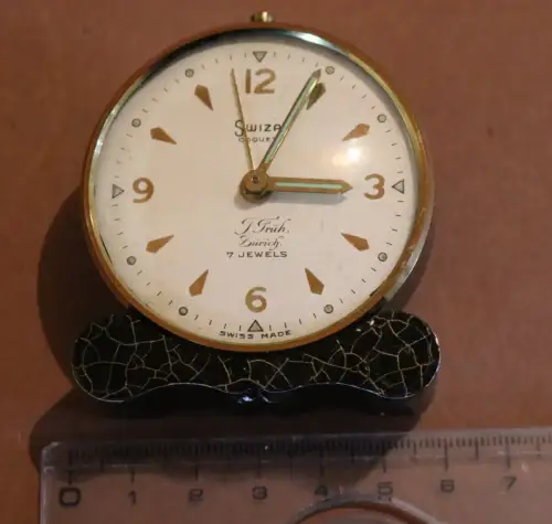 tolle alte Swiza Coquet Tischuhr  - J. Früh 7 Jewels -  Alter ?? defekt 