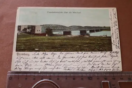 tolle alte Karte - Bromberg - Eisenbahnbrücke über die Weichsel  Pommern  1903