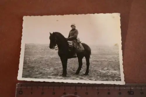 tolles altes Foto - Soldat  mit Stahlhelm auf schönem Pferd im Niemandsland 