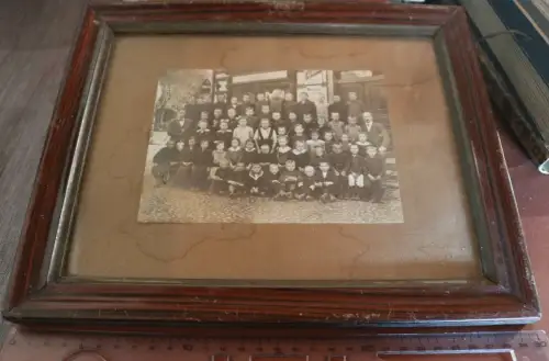 tolles altes Klassenfoto vor einem Geschäft  Karl Fahlbusch  Maggi Werbung 1910-