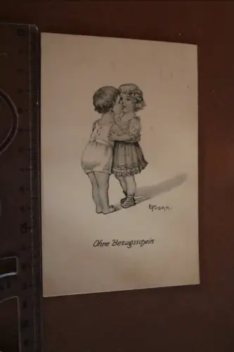 alte Künstlerkarte - Kinder küssen sich - Ohne Bezugsschein 1917  E. Frank