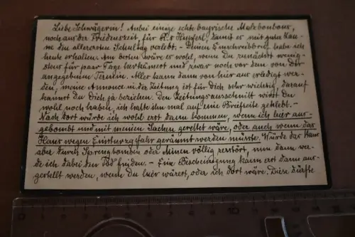 alte Karte an die Schwägerin - bezgl. Reise zum Haus Koffer mitbringen 1944 