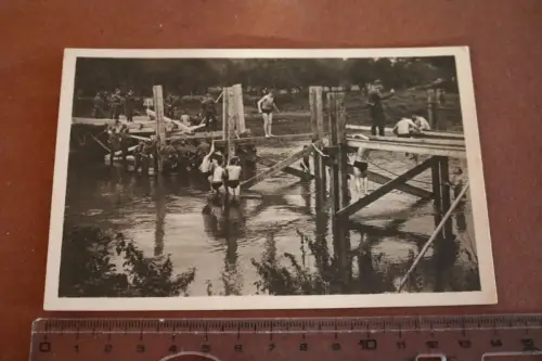 tolle alte Karte - Ausbildung Pioniere ?? Brückenbau - Badehosen - 