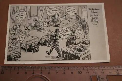 tolle alte Karte Karikatur Soldatenleben, ja das heißt lustig sein  1942