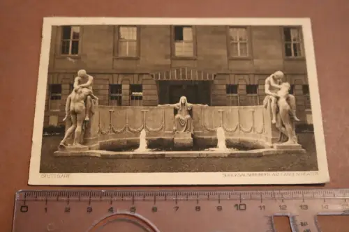 tolle alte Karte - Stuttgart - Schicksalsbrunnen am Landestheater 1923