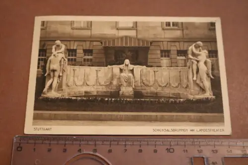 tolle alte Karte - Stuttgart - Schicksalsbrunnen am Landestheater 30er Jahre 