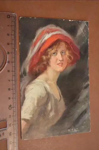 tolle alte Künstlerkarte - Portrait einer Frau P.G. Vowe - Sehnsucht 1923