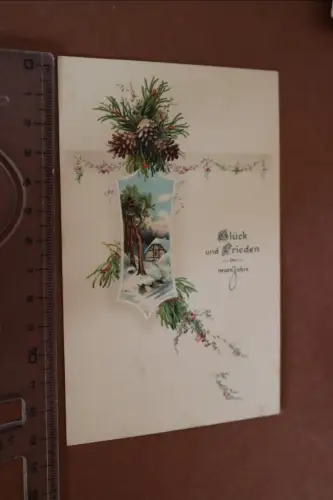 tolle alte Neujahrskarte Prägekarte - Glück und Frieden 
