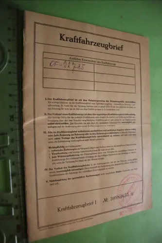 toller alter Kraftfahrzeugbrief für einen Lloyd LP900 - Baujahr 1960